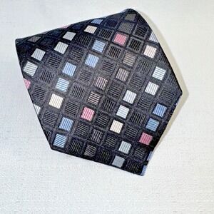 Roberto Villini Collezione Black Multicolored Geometric Cubes Woven Silk Tie‎